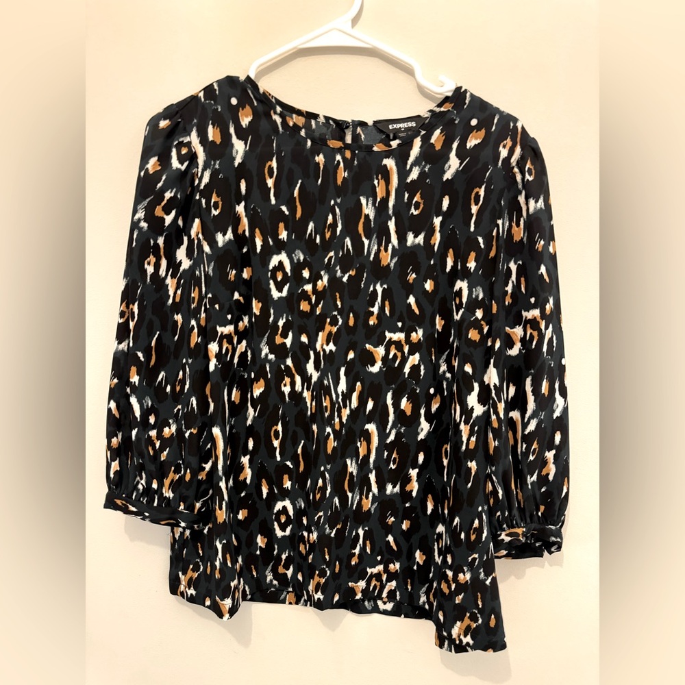 Express Leopard Print 3/4 Sleeve Blouse